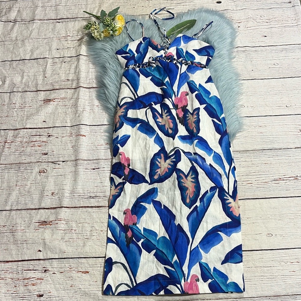 NWT Anthropologie Farm Rio Linen Foliage Midi Dress Sz M